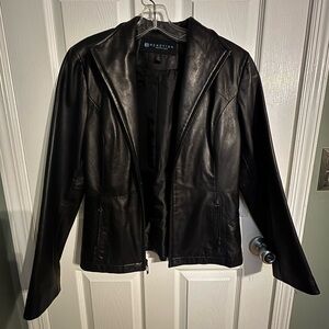 Kenneth Cole Black Faux Leather Moto-Style Jacket